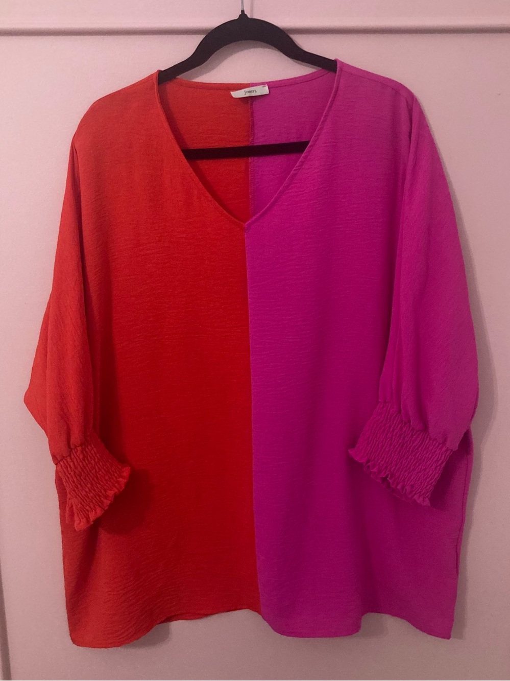 Jodifl Hot Pink and Red Colorblock Pullover Top